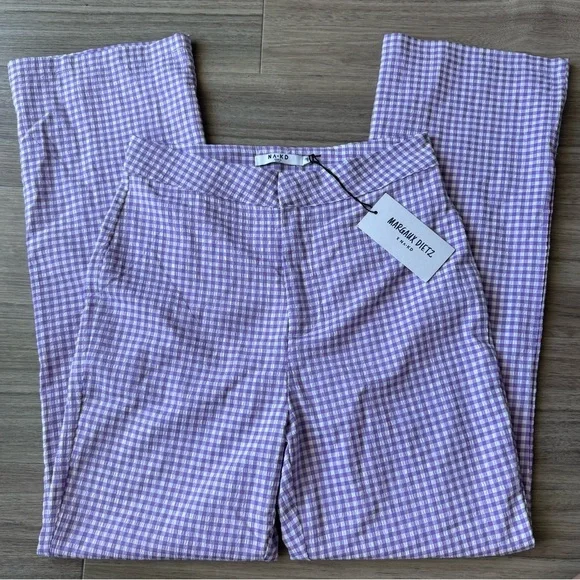 NWT Margaux Dietz Lilac Purple White Checked Culotte Trousers - Picture 3 of 9